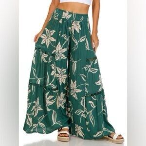 Angie Floral Lace Trim Wide Leg Pants Size 2X